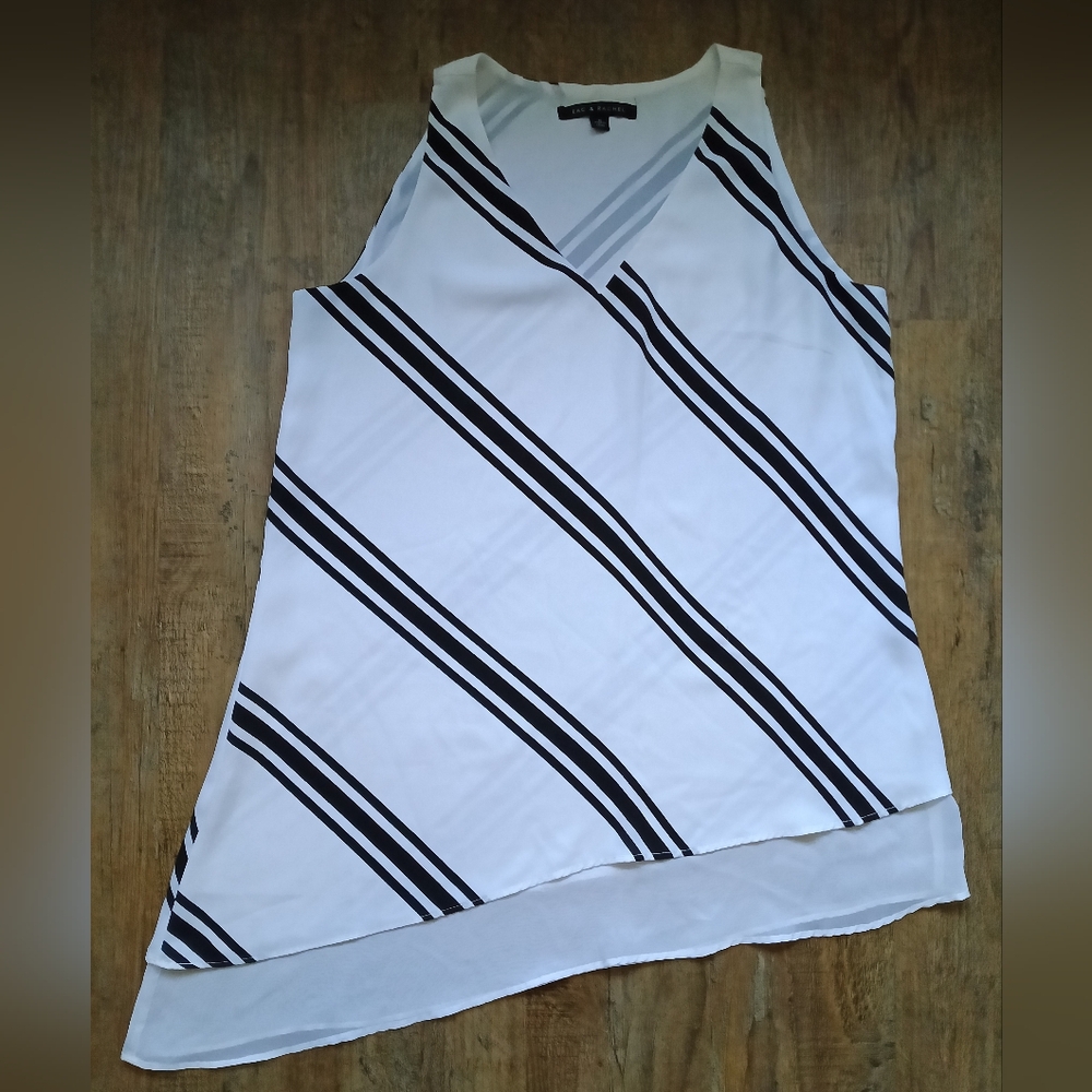 Zac & Rachel White and Black Striped Top Size Medium